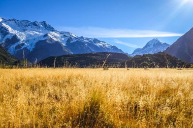 Aoraki Mount Cook dağ manzarası, Yeni Zelanda