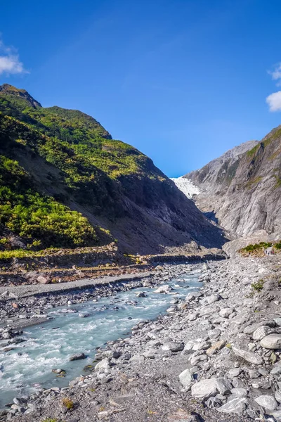 Franz Josef Παγετώνα Και Του Ποταμού Στα Βουνά Της Νέας — Φωτογραφία Αρχείου