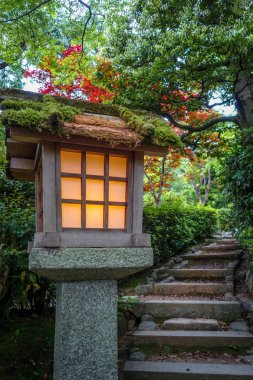 Lamba tapınak Jojakko-ji Tapınağı, Arashiyama bambu ormanı, Kyoto, Japonya