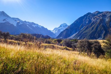 Aoraki Mount Cook dağ manzarası, Yeni Zelanda