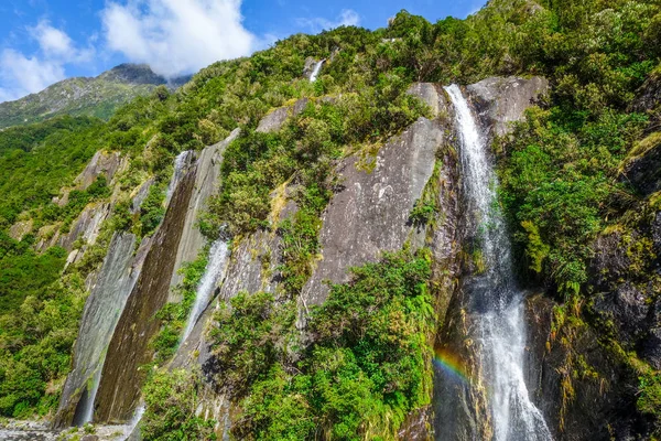 Franz Josef Glacier Waterfalls Landscape New Zealand — Stock Photo, Image