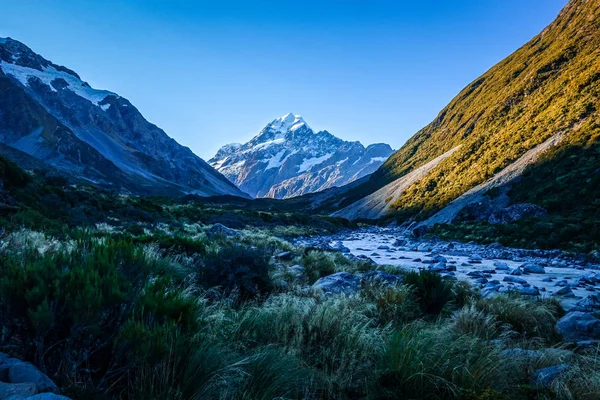 Glaciala Floden Vid Solnedgången Aoraki Mount Cook Nya Zeeland — Stockfoto