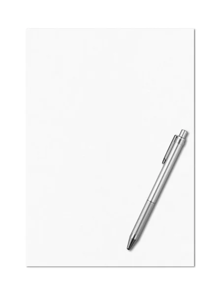 Blank Paper Sheet Pen Mockup Template Isolated White Background — Stock Photo, Image