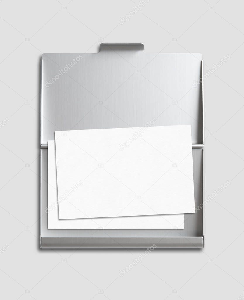 Blank Business card and cardholder mockup isolated on grey background