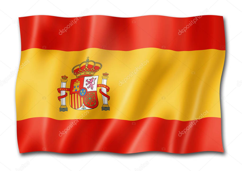 Spain flag, three dimensional render,  isolated on white