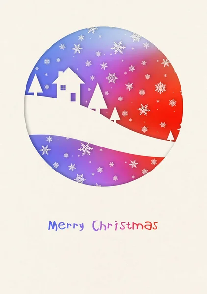 Vintage Merry Christmas Card House Rainbow Space — Stock Photo, Image