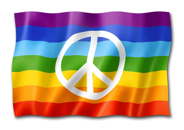 Rainbow Peace Flagga Tre Dimensionell Render Isolerad Vit — Stockfoto