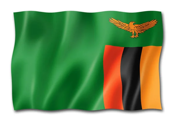 Прапор Замбії Три Мірних Візуалізації Ізольовані Білому — стокове фото
