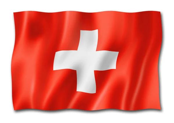 Прапор Швейцарії Три Мірних Візуалізації Ізольовані Білому — стокове фото