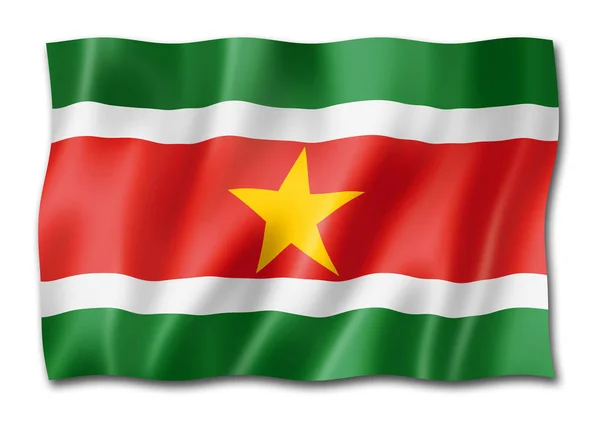 Surinamská Vlajka Tří Dimenzionální Vykreslování Izolované Bílém — Stock fotografie