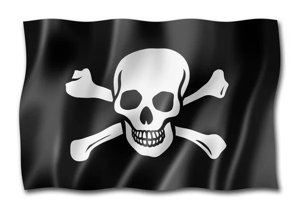Pirate flag, Jolly Roger, three dimensional render, isolated on white