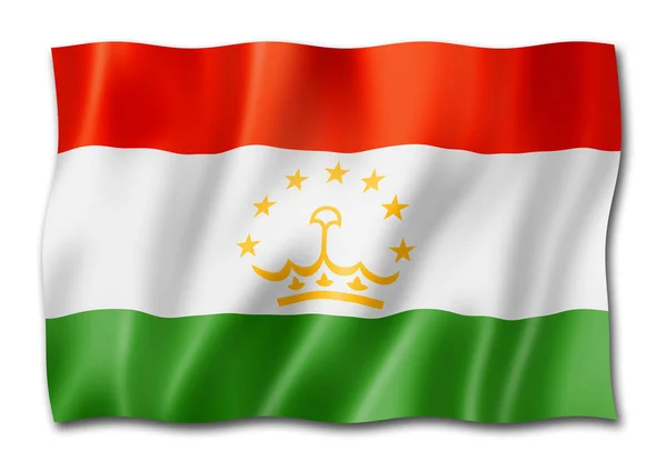 Vlajka Tádžikistánu Tří Dimenzionální Vykreslování Izolované Bílém — Stock fotografie