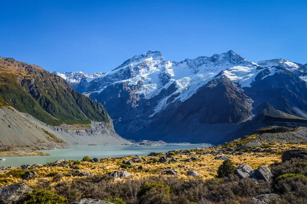 Buzul Gölü Fahişe Vadisi Parça Mount Cook Yeni Zelanda — Stok fotoğraf