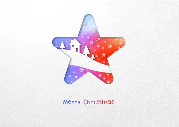 Merry Christmas Rainbow Star Winter Card Snow Background — Stock Photo, Image