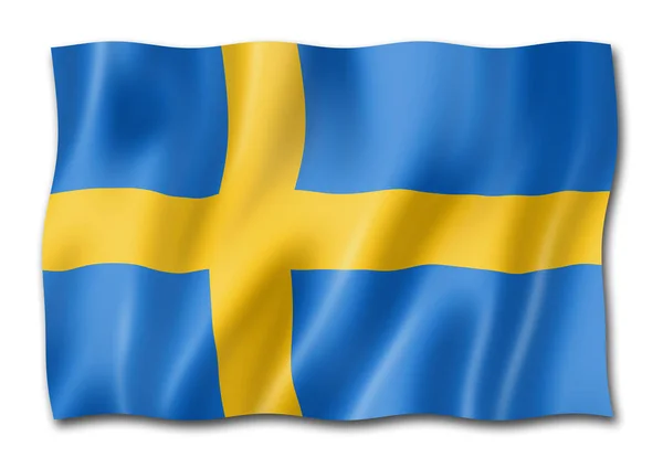 Flaga Szwecji Trzy Wymiarowe Render Białym Tle — Zdjęcie stockowe