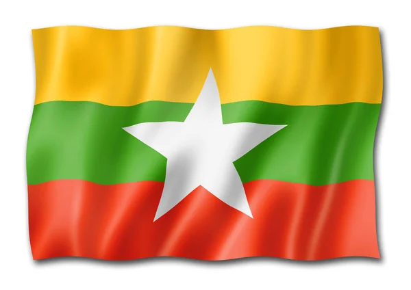 Birmania Bandiera Myanmar Resa Tridimensionale Isolata Bianco — Foto Stock