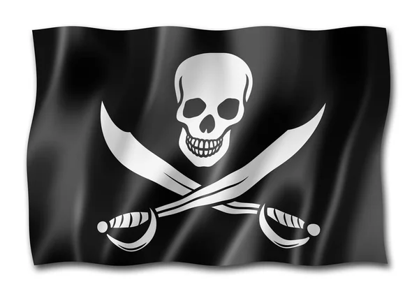 Πειρατική Σημαία Jolly Roger Τριών Διαστάσεων Καθιστούν Απομονώνονται Λευκό — Φωτογραφία Αρχείου