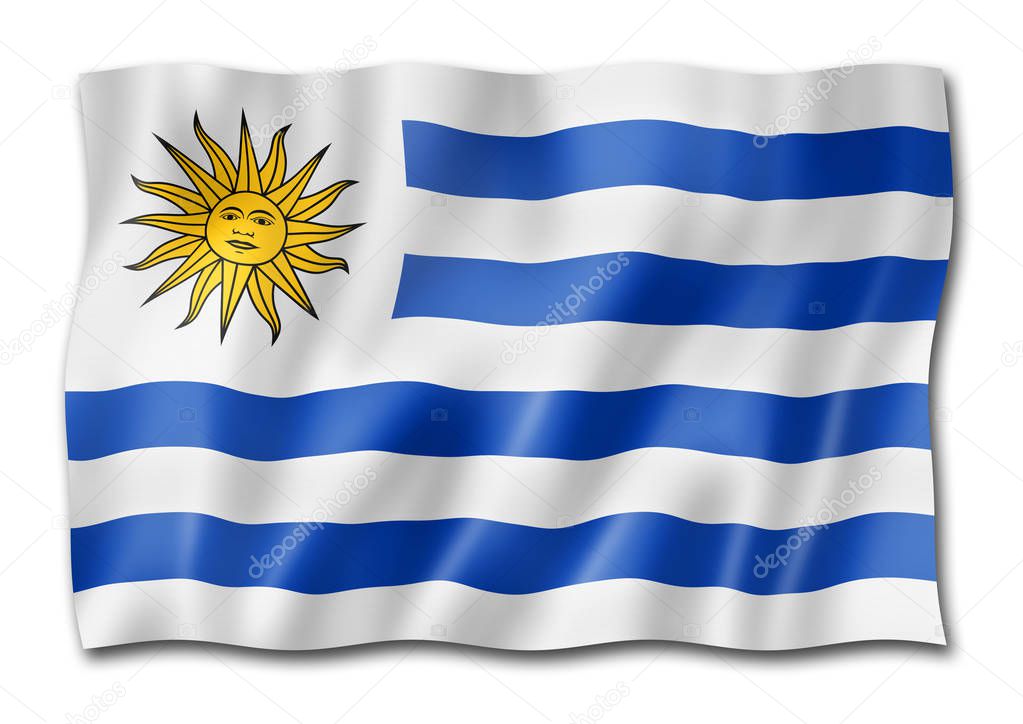 Uruguay flag, three dimensional render, isolated on white