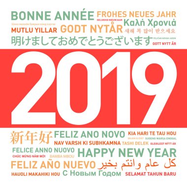 2019 mutlu yeni yıl kartı dünyanın farklı dillerde