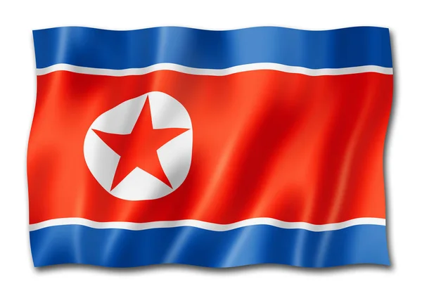 Bandeira Coreia Norte Renderização Tridimensional Isolada Branco — Fotografia de Stock