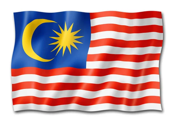 Флаг Малайзии Трехмерное Изображение Изолированное Белом — стоковое фото