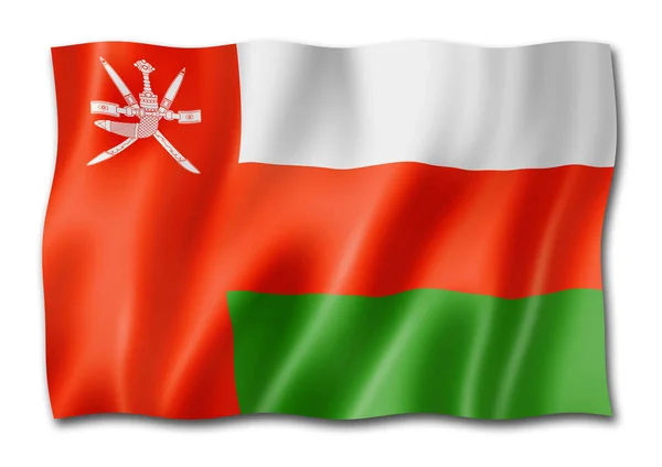Flaga Omanu Trzy Wymiarowe Render Białym Tle — Zdjęcie stockowe