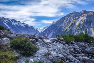 Aoraki Mount Cook ve buzul manzara, Yeni Zelanda