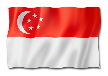 Singapur bayrak, üç boyutlu render, üzerinde beyaz izole