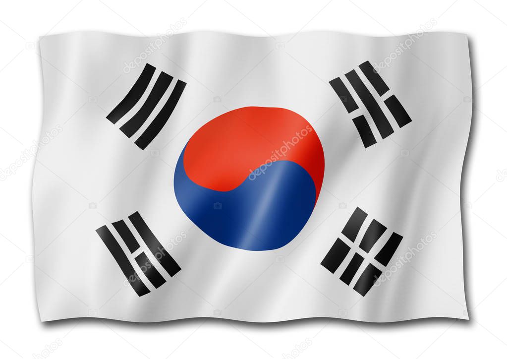 South Korea flag, three dimensional render, isolated on white