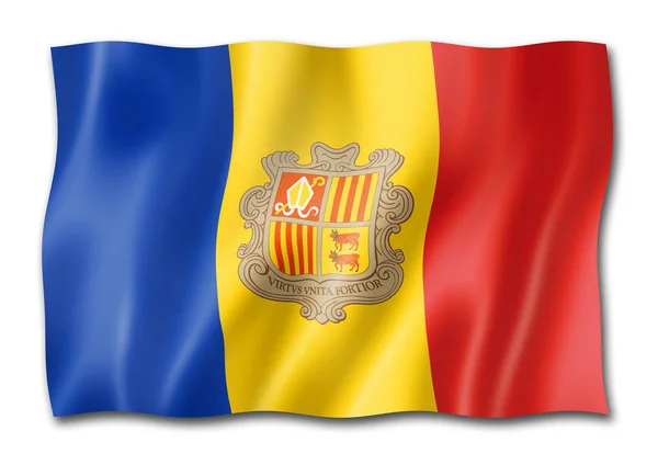 Andorra Flagga Tre Dimensionell Render Isolerad Vit — Stockfoto