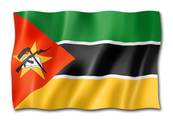 Bandiera Mozambicana Resa Tridimensionale Isolata Bianco — Foto Stock