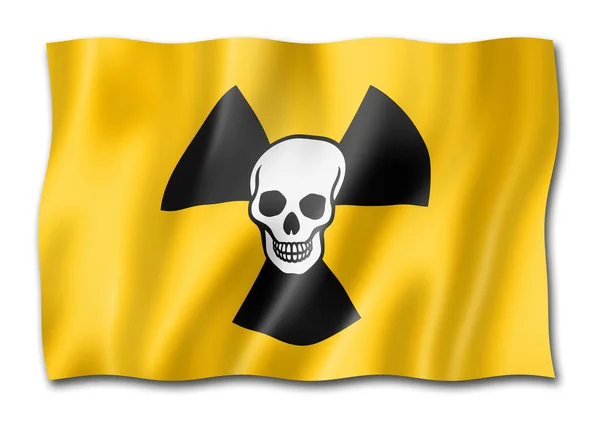 Σημαία Ραδιενεργών Πυρηνικών Σύμβολο Θανάτου Τριών Διαστάσεων Καθιστούν Απομονώνονται Λευκό — Φωτογραφία Αρχείου