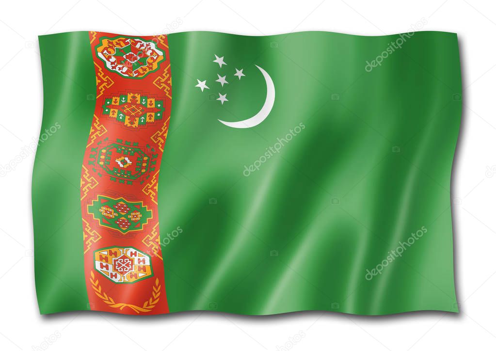 Turkmenistan flag, three dimensional render, isolated on white