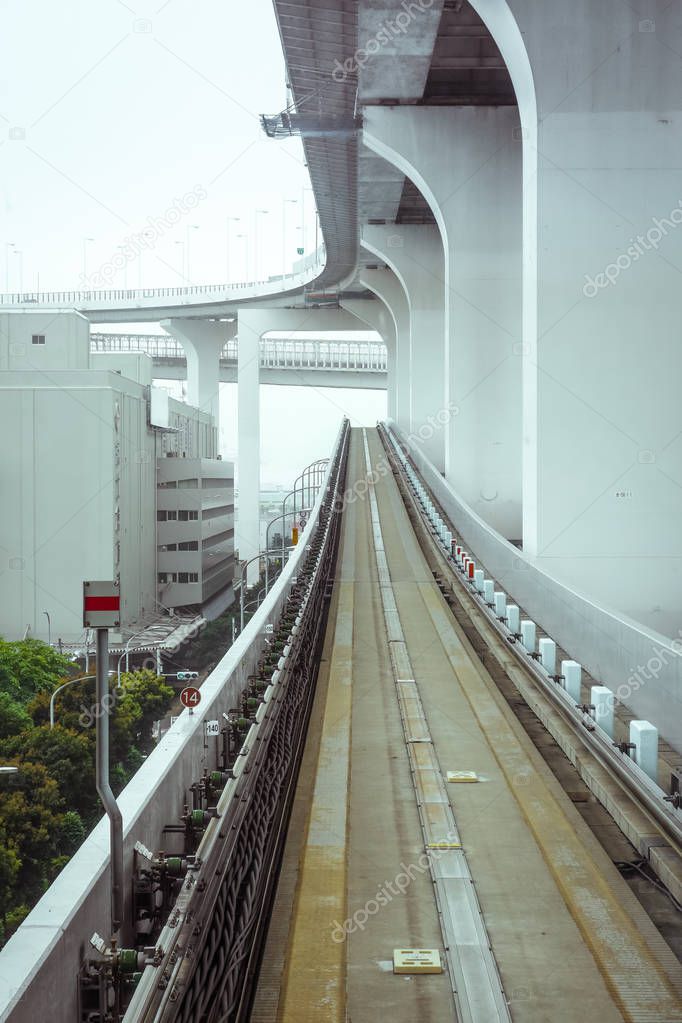 Monorail on Rainbow bridge to Odaiba, Tokyo, Japan