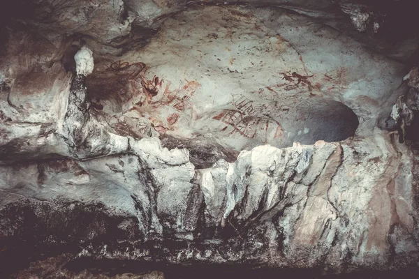 Peintures Préhistoriques Sur Mur Grotte Baie Phang Nga Thaïlande — Photo