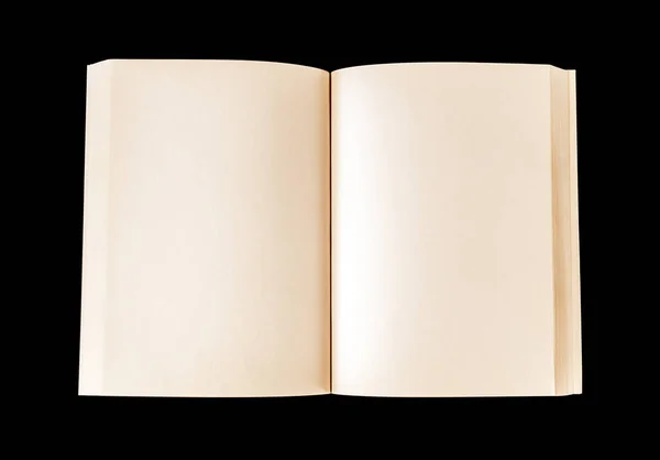 Oude open notitieboek geïsoleerd op zwart — Stockfoto