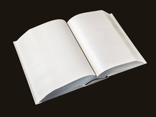 Dicionário em branco aberto, livro isolado em preto — Fotografia de Stock