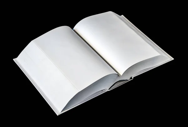 Aprire dizionario vuoto, libro isolato su nero — Foto Stock