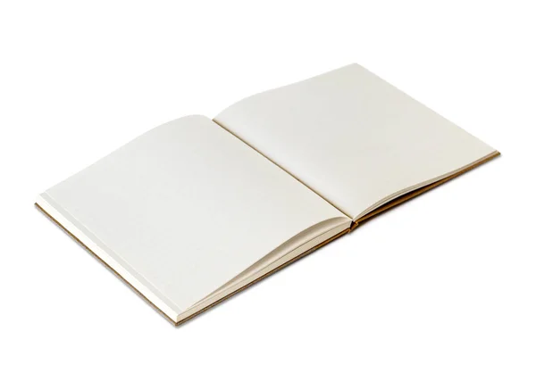 Ouvrir un carnet vierge isolé sur blanc — Photo