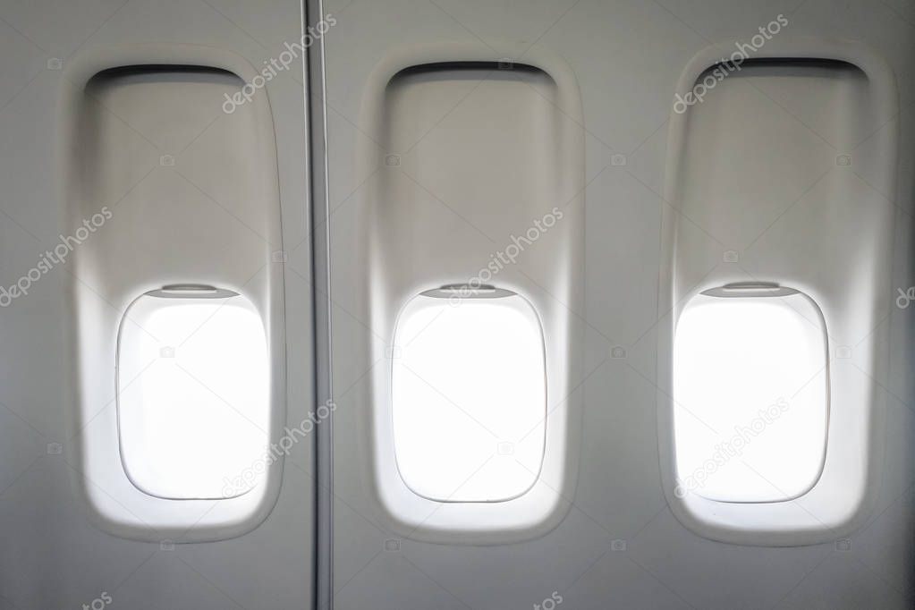 Blank airplane windows