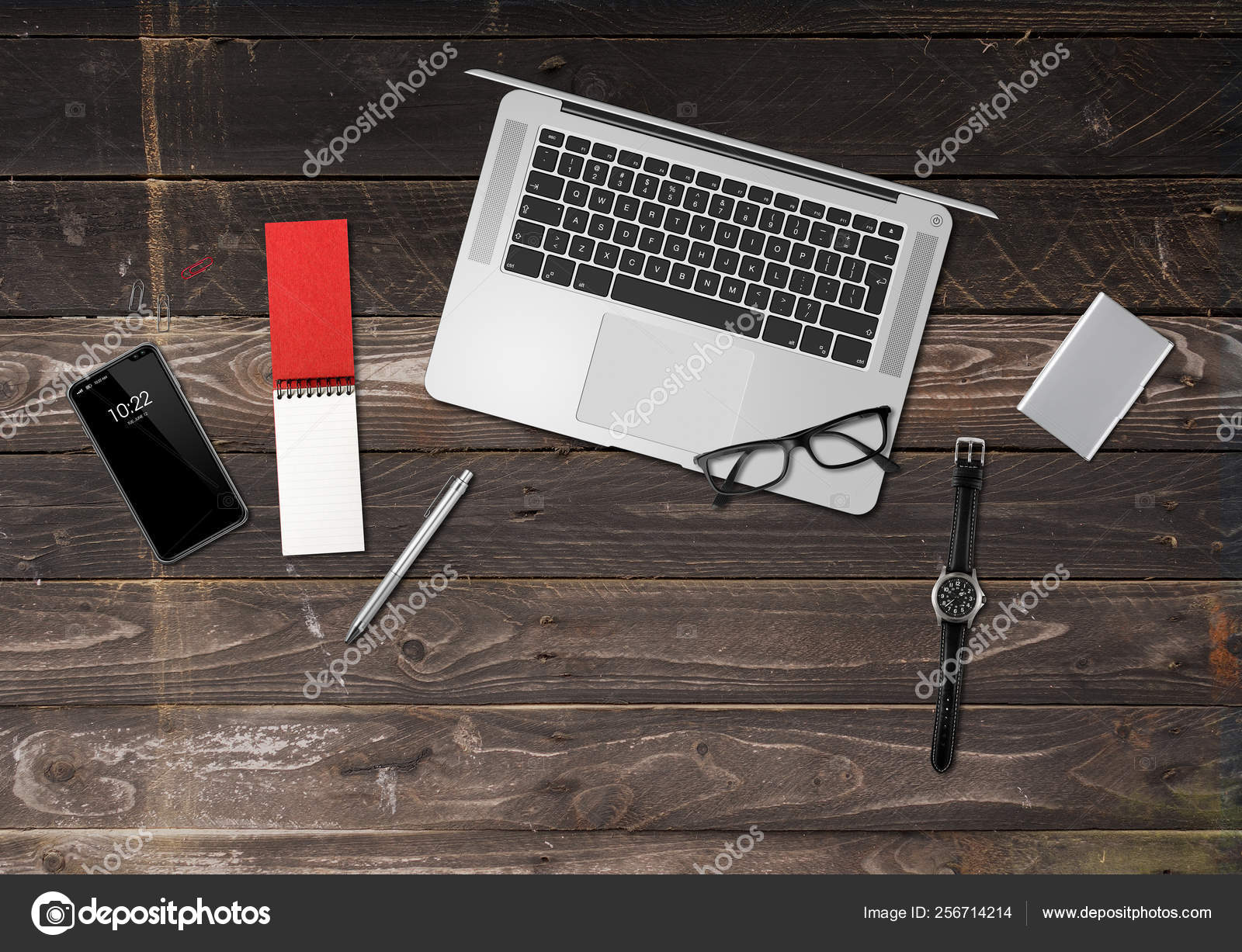 Wooden Office Desk Mockup Top View Stock Photo C Daboost 256714214