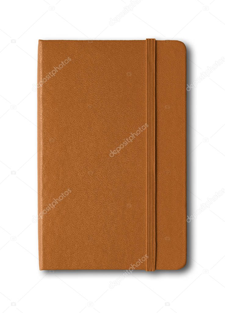 Leather closed notebook isolated on white