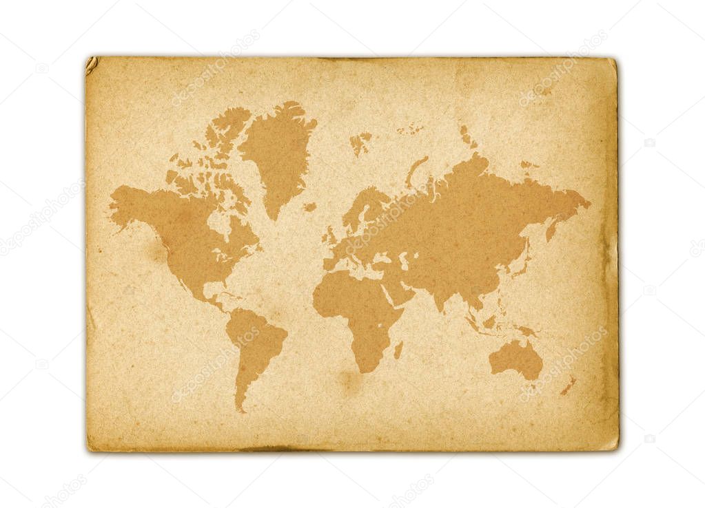 Vintage world map on old parchment paper