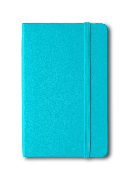 Aqua blue geschlossen Notizbuch isoliert auf weiß — Stockfoto