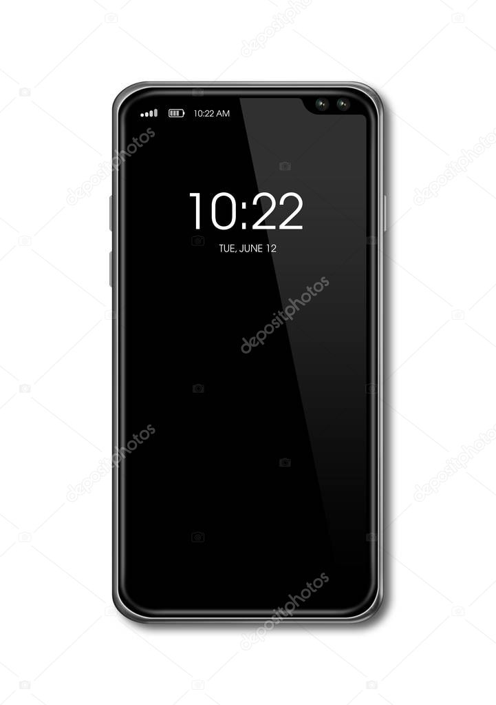 All-screen black smartphone mockup isolated on white. 3D render