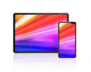 Tablet ve cep telefonu maketbeyaz izole. 3d render