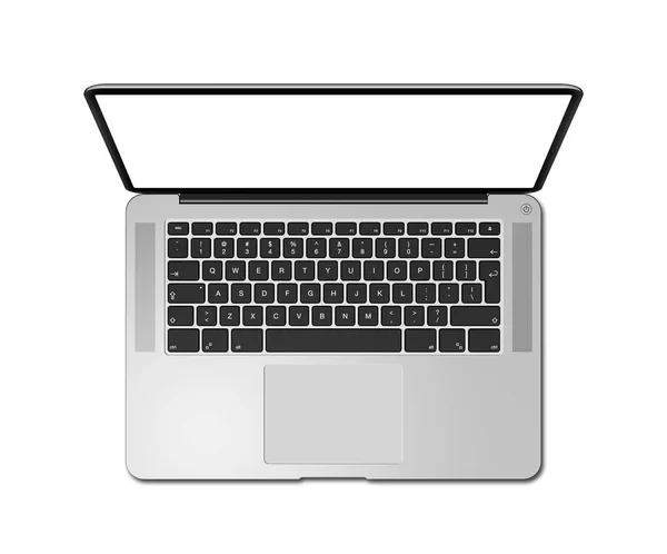 Otwórz laptop widok z góry z pustym ekranem, izolowane na białym tle. 3D re — Zdjęcie stockowe