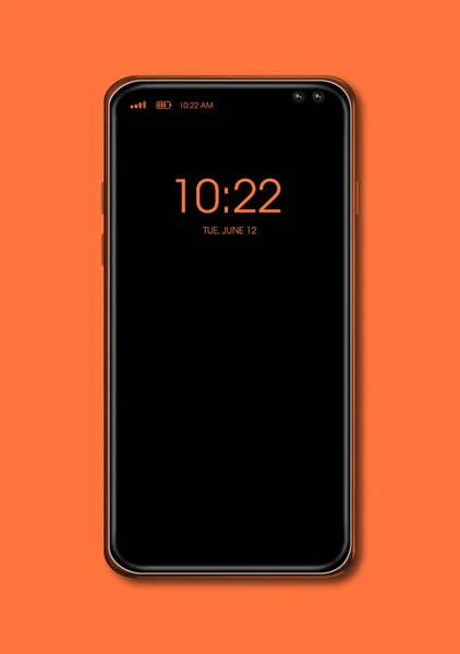 Повноекранний чорний смартфон макет ізольований на помаранчевому. 3D візуалізація — стокове фото