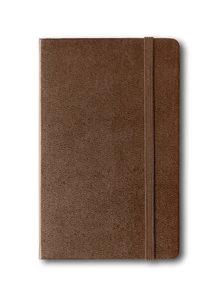Σκούρο δερμάτινο κλειστό σημειωματάριο απομονωμένο σε λευκό — Φωτογραφία Αρχείου