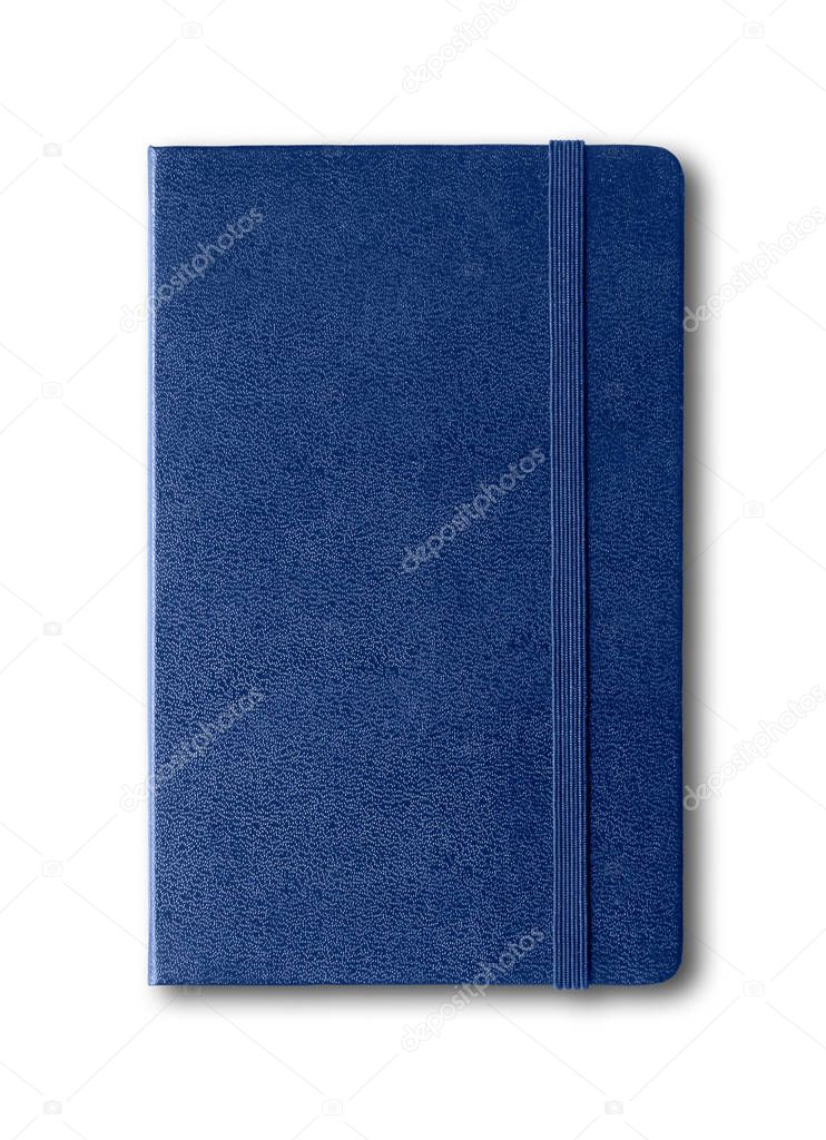 Marine blue closed notebook isolated on white